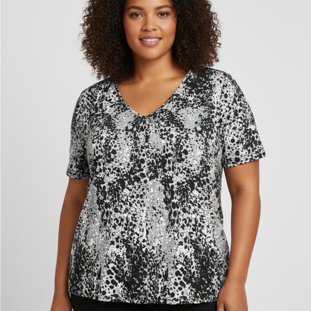 SHEIN Monochrome Splatter Short Sleeve Tee